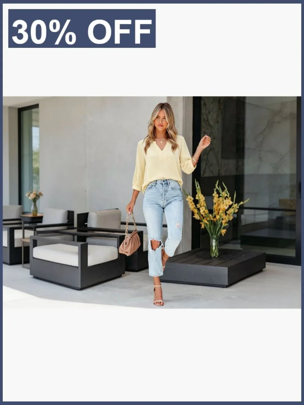 Women's 3/4 Sleeve V-Neck Blouse Loose Fit Rayon Spandex Henley Top_7